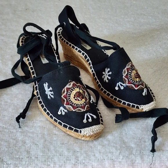 Niweile wedge espadrile sandal color black with floral embroidered size 38 - Picture 5 of 7